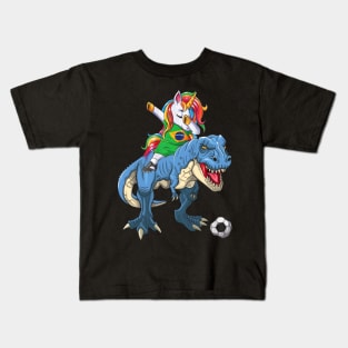 Dabbing Unicorn Dino T-Rex Flag Soccer Lovers Kids T-Shirt